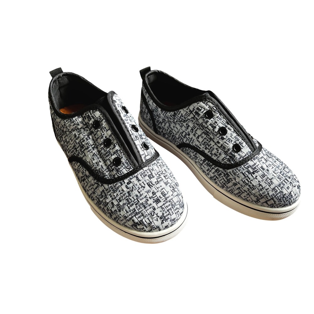 Bernie Mev Kids Woven Newsprint Slip On Sneakers Black White Grey EU 33/US 2